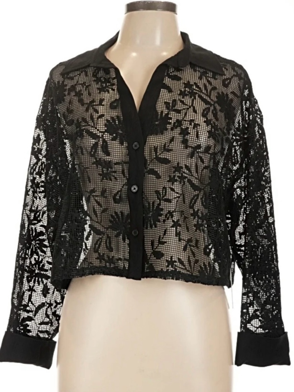 Jason Wu Black Floral Lace Mesh Shirt